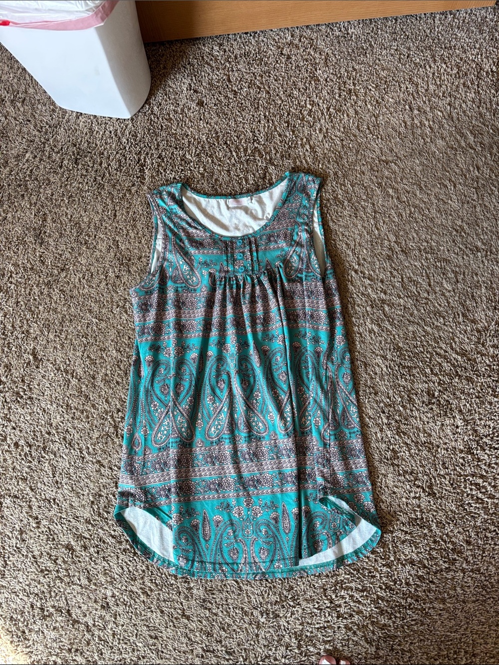 Sleeveless Teal Paisley Tank Top - Lightweight Women’s Layering Tank